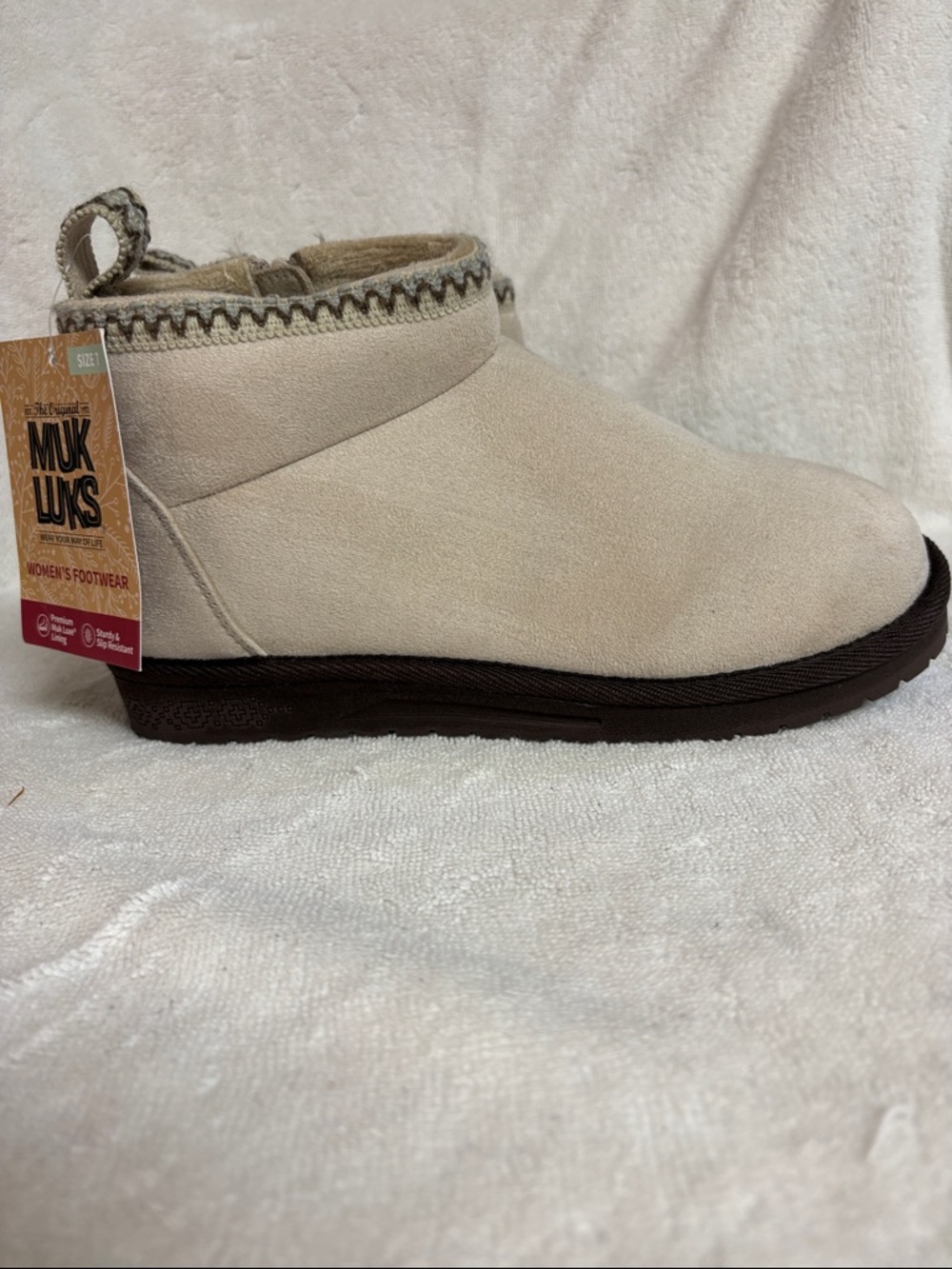 Muk Luks Cream Suede Ankle Slip-On Bootie